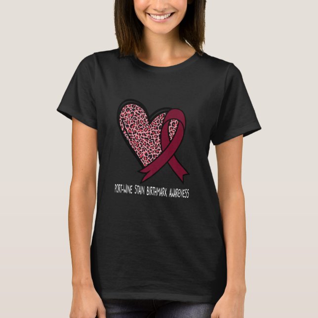 Leopard Heart Port Wine Stain Birthmark Awareness  T-Shirt (Front)