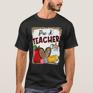 Leopard Heart Pre K Teacher Teaching Back To Schoo T-Shirt