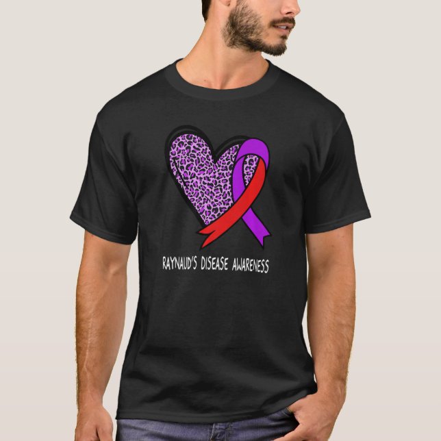 Leopard Heart Raynaudu2019s Disease Awareness Purp T-Shirt (Front)