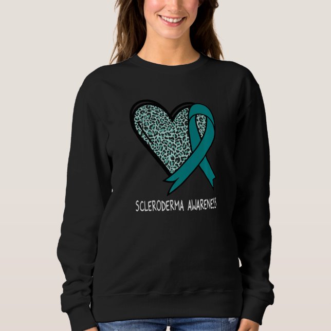 Leopard Heart Scleroderma Awareness Teal Ribbon Sweatshirt (Front)