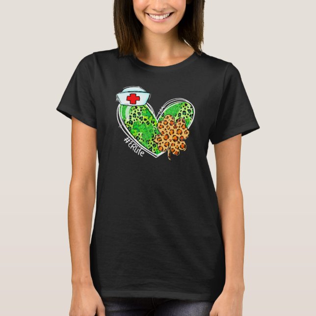 Leopard Heart Shamrock Er Life Nurse St Patricks D T-Shirt (Front)