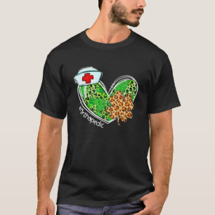 Leopard Heart Shamrock Orthopedic Nurse Patricks D T-Shirt