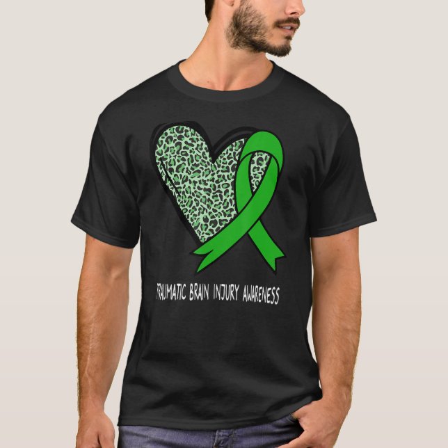 Leopard Heart Traumatic Brain Injury Awareness Gre T-Shirt (Front)