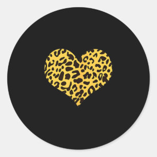 Leopard Heart Valentines Girlfriend Boyfriend Gift Classic Round Sticker
