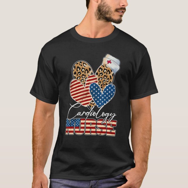 Leopard Hearts Patriotic Cardiology Nurse Usa 4th  T-Shirt (Front)