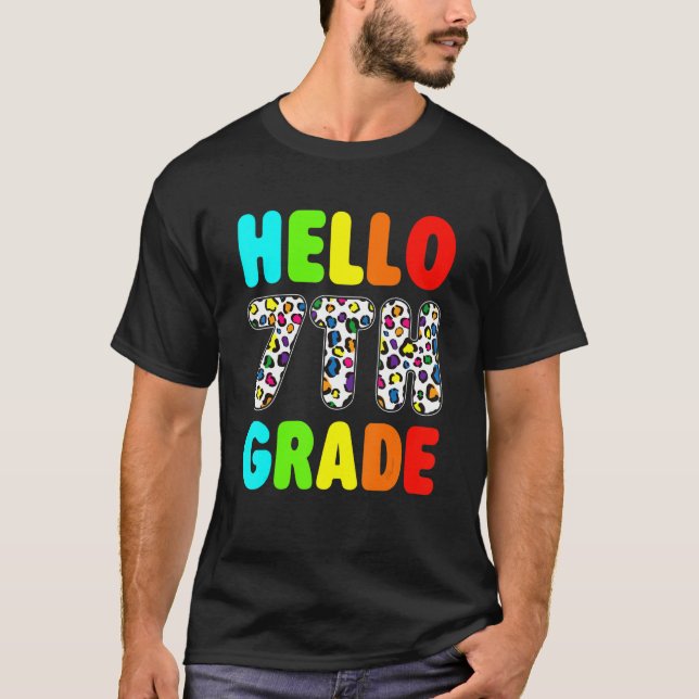 Leopard Hello 7th Grade Back To School Cute Design T-Shirt (Front)