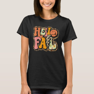 Leopard Hello Fall Autumn Leaves It's Fall Yall Th T-Shirt
