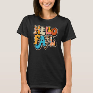 Leopard Hello Fall Fun Pumpkin Patch Fall Autumn T-Shirt