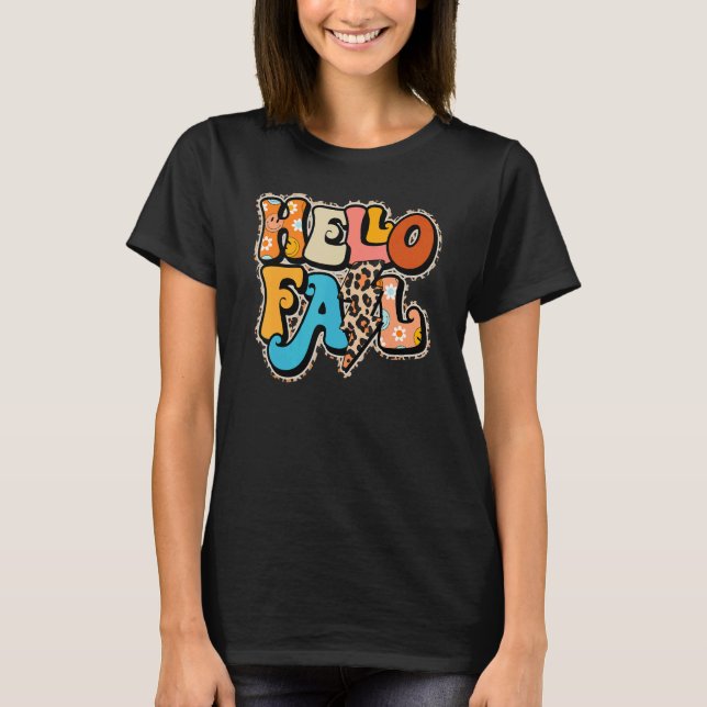 Leopard Hello Fall Fun Pumpkin Patch Fall  Autumn  T-Shirt (Front)