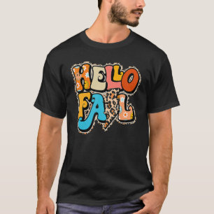 Leopard Hello Fall Fun Pumpkin Patch Fall  Autumn  T-Shirt