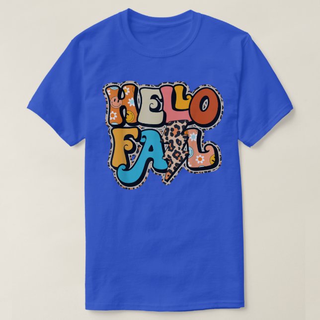 Leopard Hello Fall Fun Pumpkin Patch Fall Lover Au T-Shirt (Design Front)