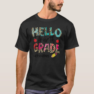 Leopard Hello Fourth Grade Teacher Student Back To T-Shirt