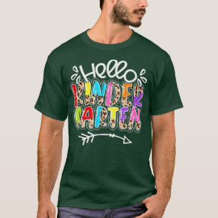 Leopard Hello Kindergarten Teacher Kids First Day T-Shirt