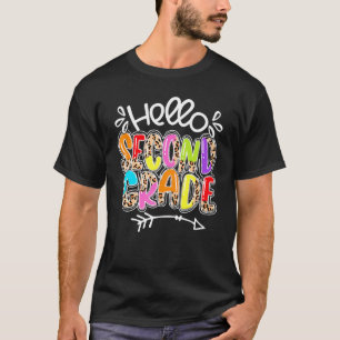 Leopard Hello Second Grade 2nd Grade Teacher Back T-Shirt