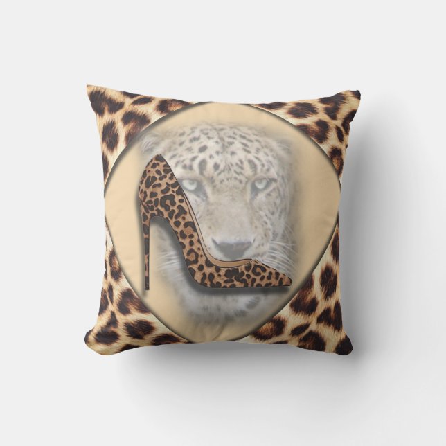 leopard High Heel & Face Design Cushion (Front)