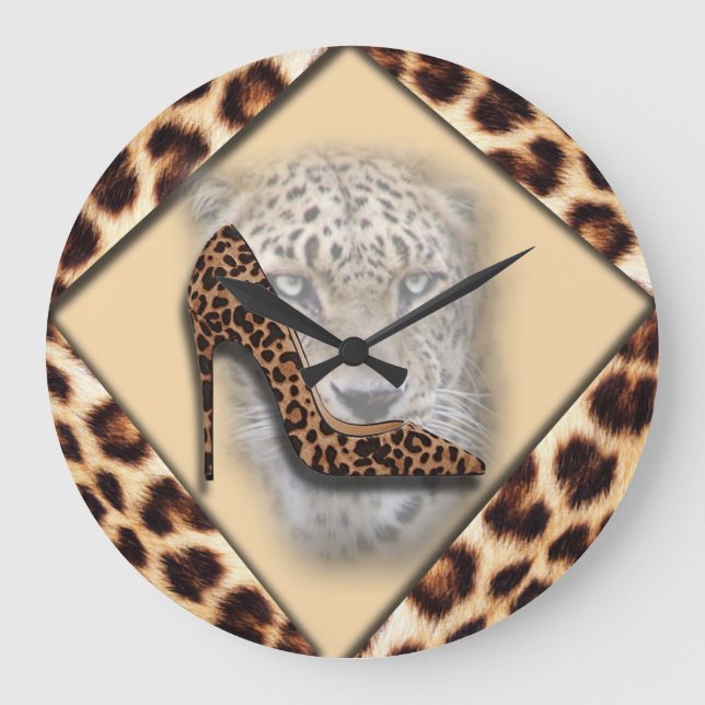 leopard High Heel & Face Design Large Clock (Front)