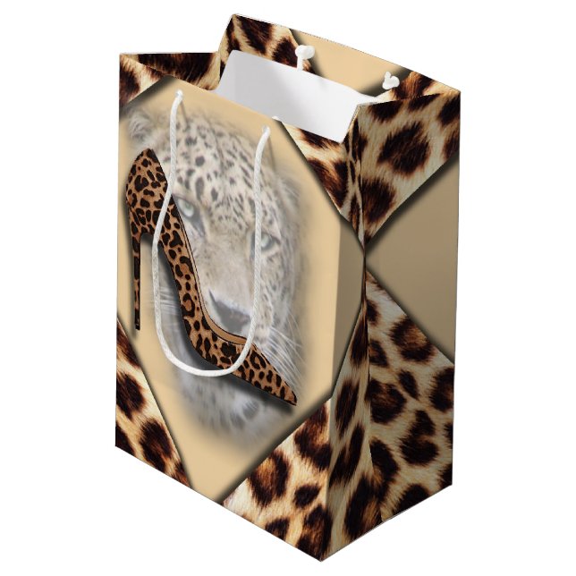 leopard High Heel & Face Design Medium Gift Bag (Back Angled)