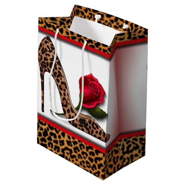 Leopard High Heel & Red Rose Medium Gift Bag (Back Angled)
