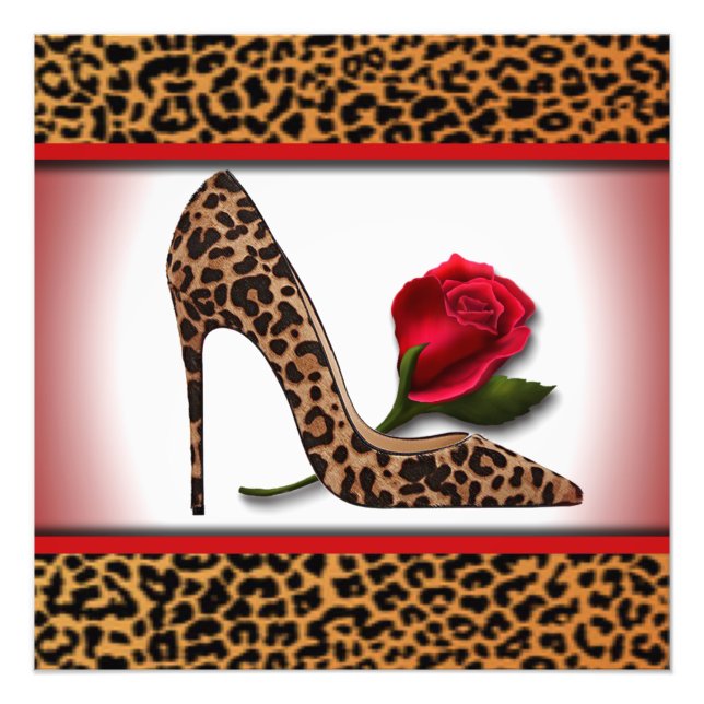 Leopard High Heel & Red Rose Photo Print (Front)