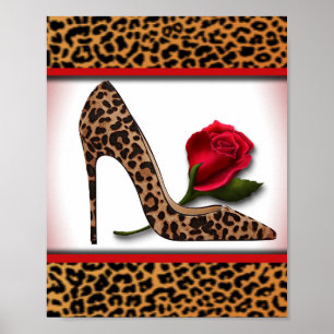 Leopard High Heel & Red Rose Poster