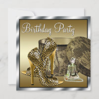 Leopard High Heel Shoes Black Gold Womans Birthday