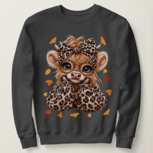 Leopard Highland Cow Fall Coquette Preppy Autumn Sweatshirt