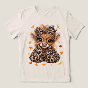 Leopard Highland Cow Fall Coquette Preppy Autumn Tri-Blend Shirt