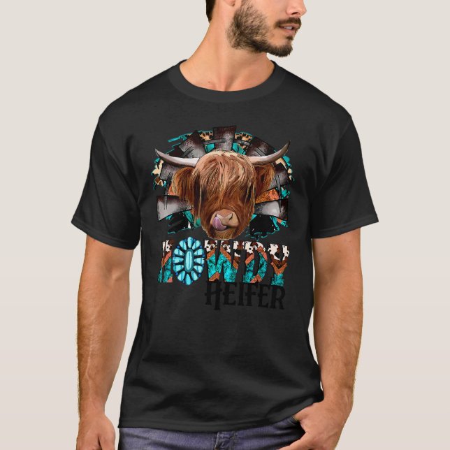 Leopard Highland Cow Howdy Heifer Western Country  T-Shirt (Front)