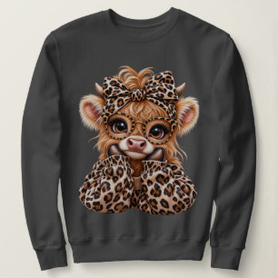 Leopard Highland Cow Sweatshirt Preppy Coquette