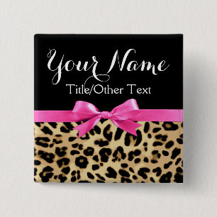 Leopard Hot Pink Bow Personalised Name Tag 15 Cm Square Badge