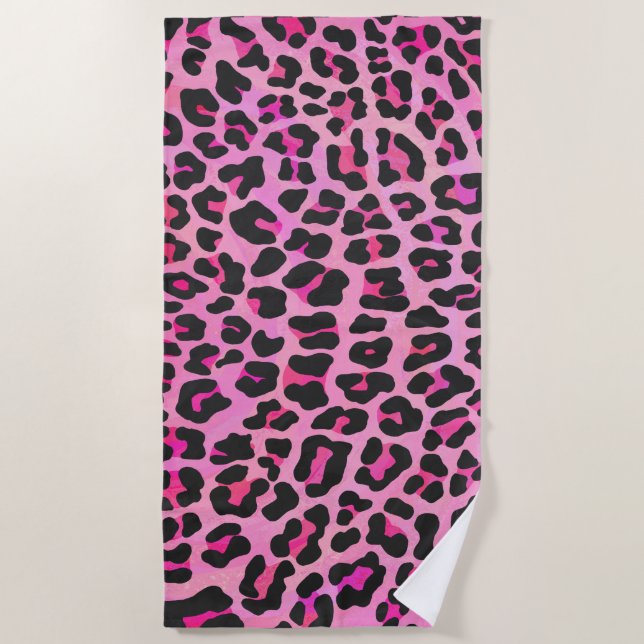 Leopard Hot Pink Painted Texture Beach Towel (Front)