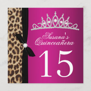 leopard hot pink Quinceanera Invitation