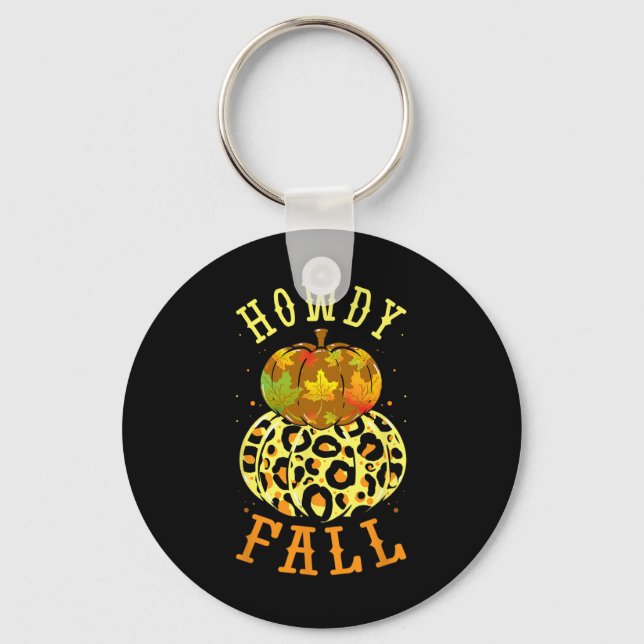 Leopard Howdy Fall Pumpkin Western Autumn Leaves  Key Ring (Front)