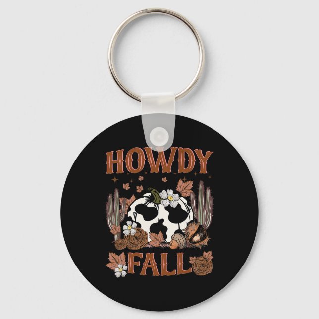 Leopard Howdy Fall Western Pumpkin Autumn Fall Tha Key Ring (Front)