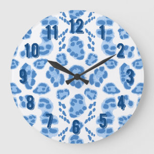 Leopard Ikat in Blue Porcelain Large Clock