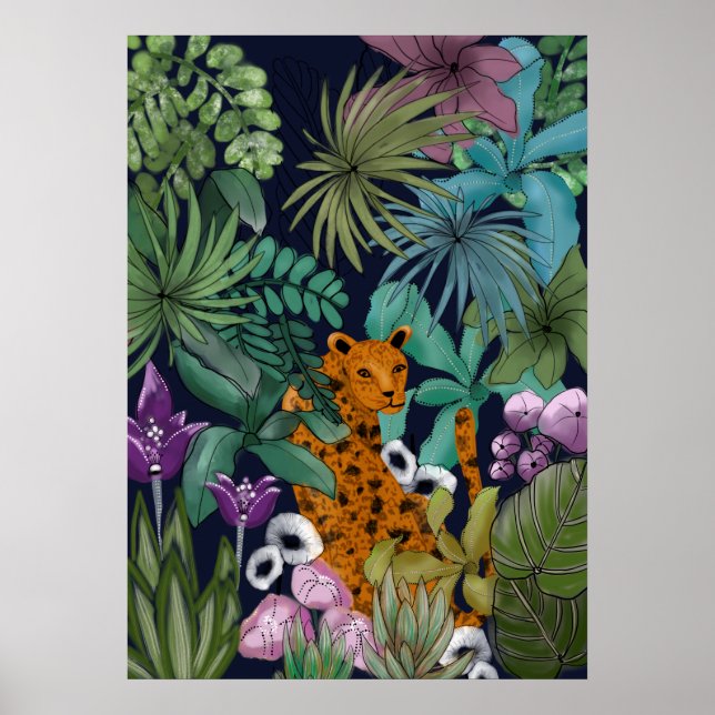 Leopard in Flower Garden Poster (Front)