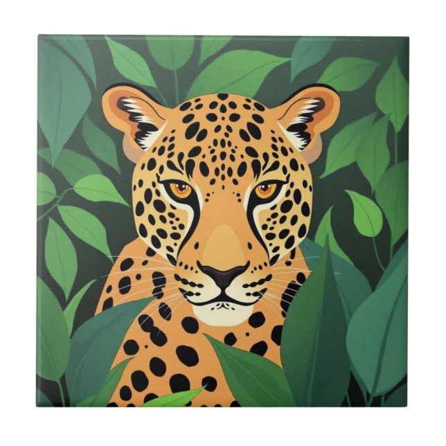 Leopard in the Jungle  Ceramic Tile (Front)