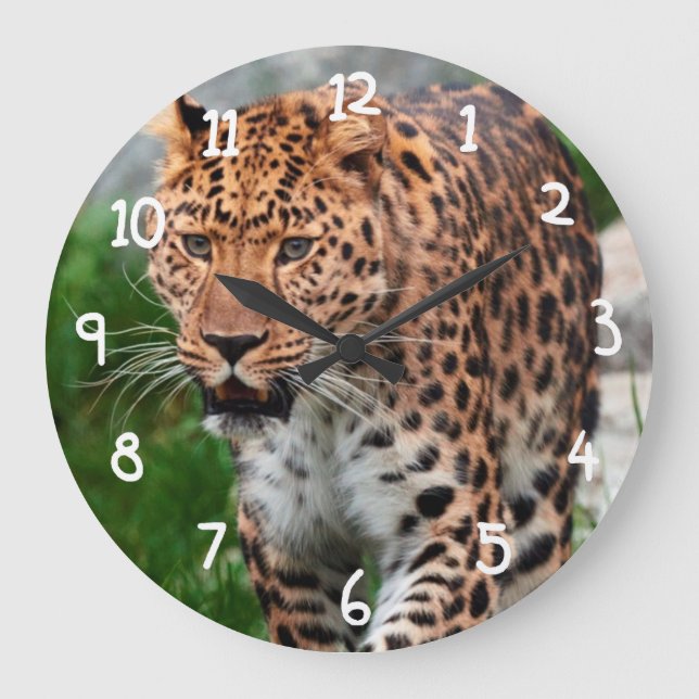Leopard in the wild large clock (Front)