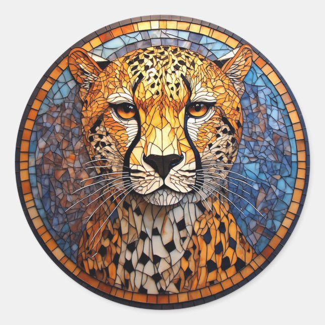 Leopard in Vibrant Colours and Intricate Patterns Classic Round Sticker (Front)