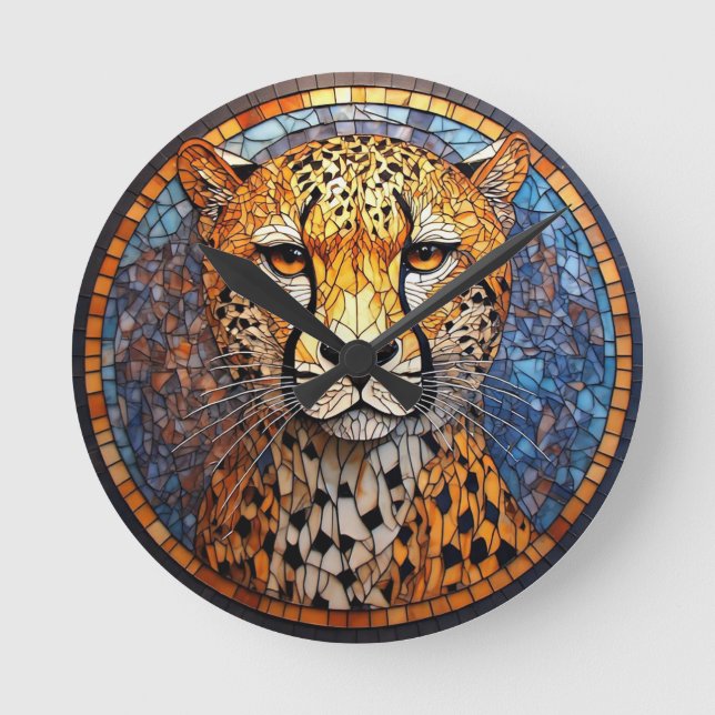Leopard in Vibrant Colours and Intricate Patterns Round Clock (Front)