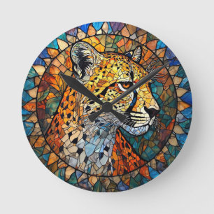 Leopard in Vibrant Colours Round Clock
