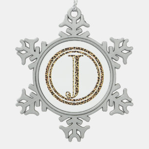 Leopard J Snowflake Pewter Christmas Ornament