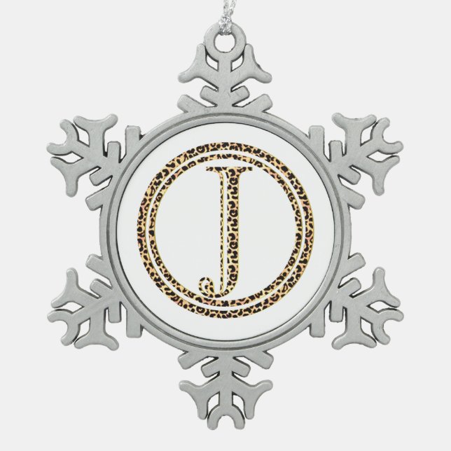 Leopard J Snowflake Pewter Christmas Ornament (Front)