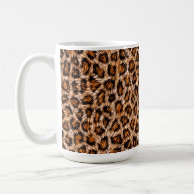 Leopard Jaguar Cat Brown Fur Pattern Coffee Mug (Left)