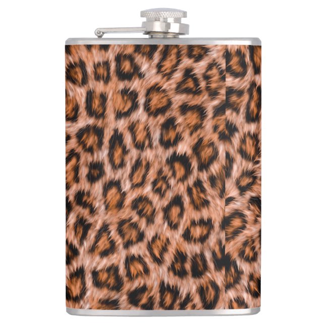Leopard Jaguar Cat Brown Fur Pattern Hip Flask (Front)