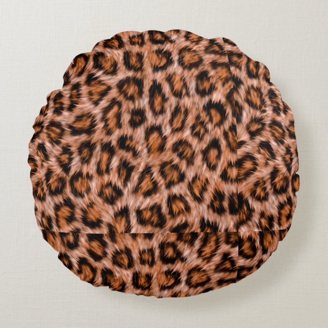 Leopard Jaguar Cat Brown Fur Pattern Round Cushion (Front)