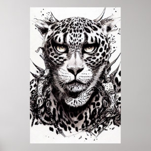 Leopard Jaguar Wild Nature Illustration Line Epic Poster