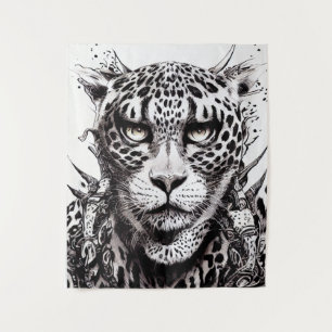 Leopard Jaguar Wild Nature Illustration Line Epic  Tapestry