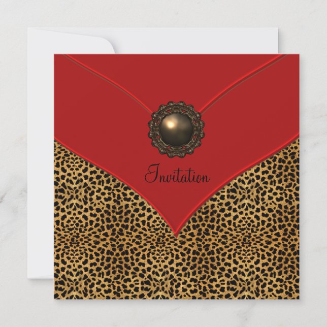 Leopard Jewel Red All Occasion Party Invitation (Front)