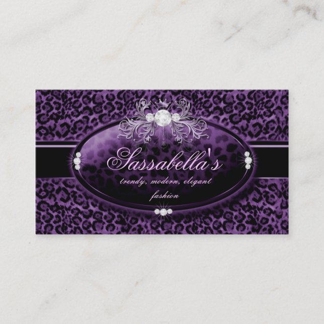 Leopard Jewellery Business Card Crown Purple (Front)